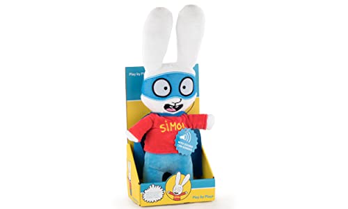 Play by Play Simon - Plüsch Simon und Gaspard Kaninchen mit mit Geräuschen auf Spanisch - Super Soft Qualität (35CM, Simon Superheld) von Play by Play