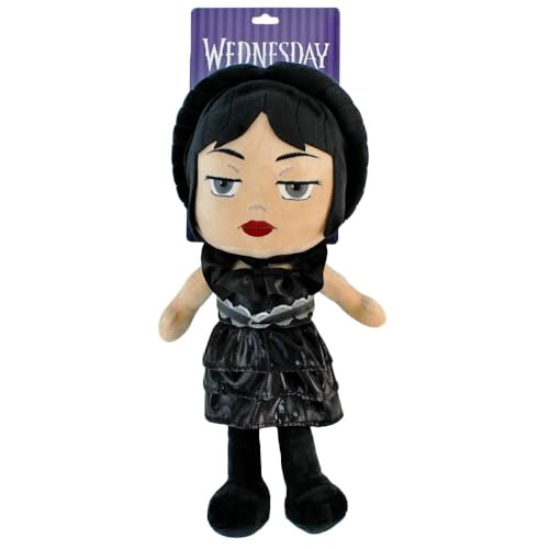 Play by Play Wednesday Puppe Kuscheltier – ca. 32 cm – detailreich mit gestickten Details & Outfit – weiche Figur zum Sammeln & Spielen – Geschenkidee für Fans & Kinder (Wednesday Kleid) von Play by Play