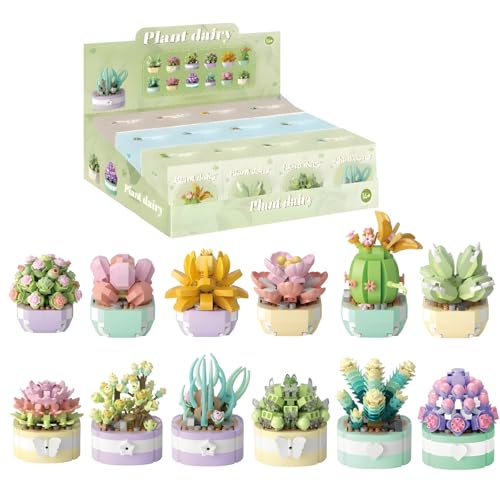 PlayExquizen 12 Mini Blumen Sukkulenten Bausteine Bausatz, 3444 Teile Pflanze Klemmbausteine Sammeln Modell, Blume Baustein Spielzeug, Büro & Heimdekor, Geschenke für Mädchen und Frauen von PlayExquizen