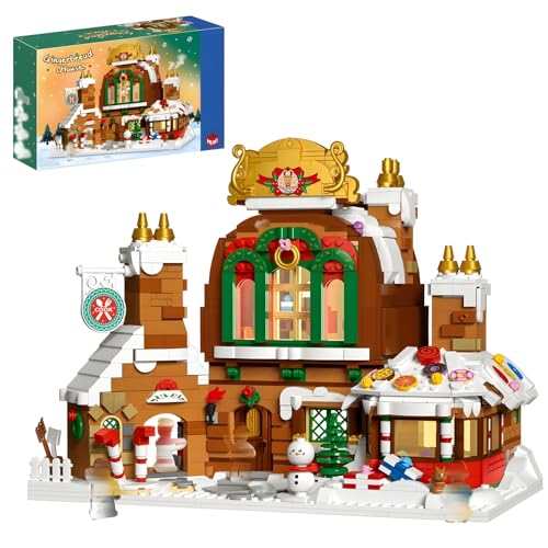 PlayExquizen Lebkuchenhaus Modularer Bausteine Bausatz, 1481 Teile Weihnachten Klemmbausteine für Erwachsene, Festliches Architektur Modell mit Figuren, Dekoration, Geschenk für Erwachsene und Kinder von PlayExquizen