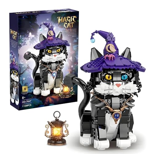 PlayExquizen Magic Katze Bausteine Bausatz, 1128 Teile Magic Kitten Klemmbausteine, MOC Tier Bausteine Modell Spielzeug, Büro Heim Dekoration Sammlerstücke, Geschenk für Erwachsene und Kinder von PlayExquizen