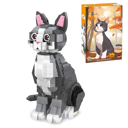 PlayExquizen Mini Bausteine Spielzeug Katze, 835 Teile Mohn Katze Tier Klemmbausteine Bausatz, MOC Custom Kätzche Bausteine Bausatz, Konstruktionsspielzeug Nicht Kompatibel mit Wichtigen Marken von PlayExquizen