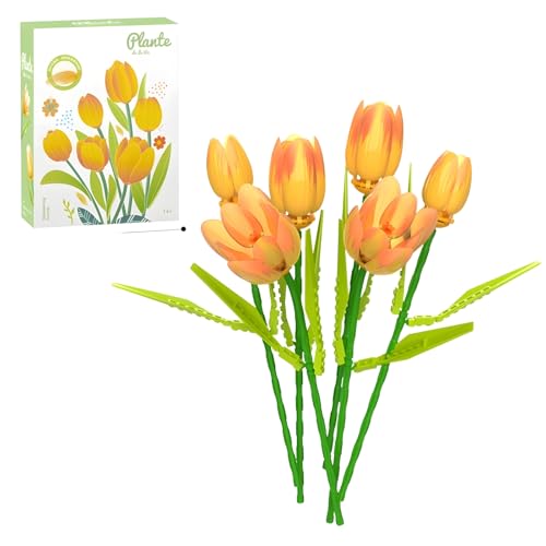 PlayExquizen Tulpe Blumen Bausatz für Erwachsene, Blumenstrauß Pflanzen Klemmbausteine, Künstliche Blumen Baustein, Blumenstrauß Bausatz, Heim Dekoration, Geschenke für Kinder und Erwachsene von PlayExquizen