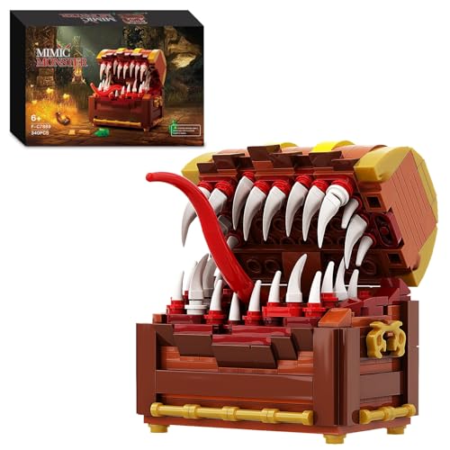 Schatzkiste Monster Bausteine Bausatz, 340 Teile MOC Schatzkiste Monster Klemmbausteine, Halloween Dekoration, Kompatibel mit Mainstream Marken, Geschenk für Kinder, Erwachsene und Videospiel Fans von PlayExquizen