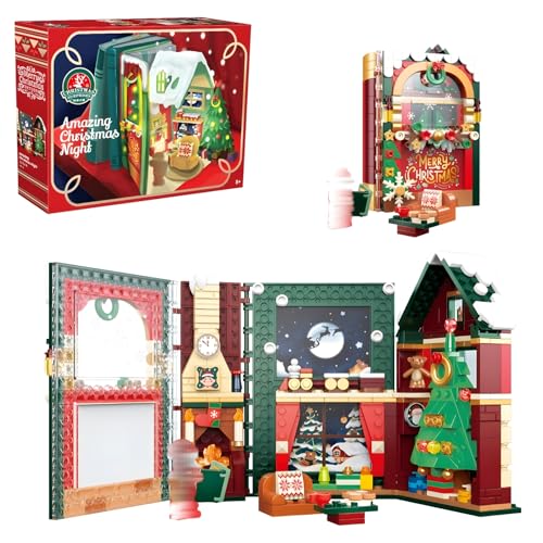 Weihnachten House Bücher Bausteine, Kreativity Weihnachtsbuch Klemmbausteine Haus Spielzeug, Architektur Bausteine Bausatz mit Kamin, Weihnachtsmann, Baum,Geschenke für Erwachsene und Kinde von PlayExquizen