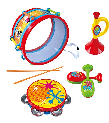 4 Instrumente Kinder Trommel Tambourin Maracas Tröte Rhythmusset von PlayGo