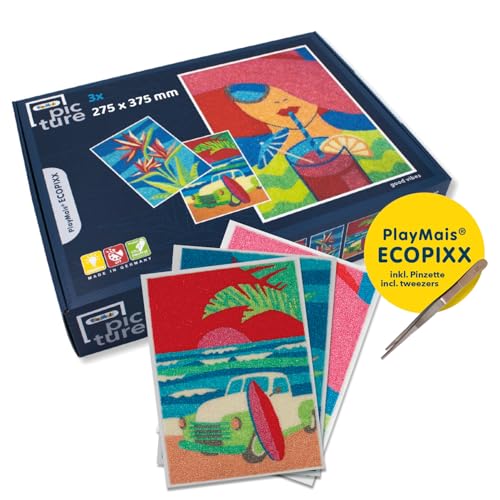 Playmais® Diamond Painting ECOPIXX PICTURE Good Vibes 275 x 375mm I Mosaik Bastelset aus Maisgrieß ab 12 Jahren I Diamant Painting Bilder mit 3 Motiven, Pinzette, Schwamm I Vegan & nachhaltig von Playmais