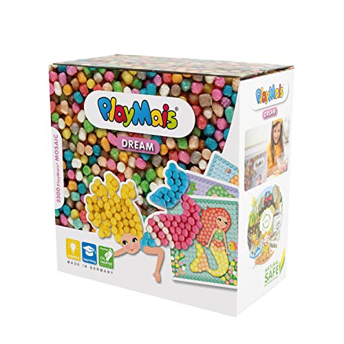 PlayMais MOSAIC Dream Mermaid Kreativ-Set zum Basteln für Kinder ab 5 Jahren | Über 2.300 Stück & 6 Mosaik Klebebilder mit Meerjungfrauen | Fördert Kreativität & Feinmotorik | Natürliches Spielzeug von PlayMais