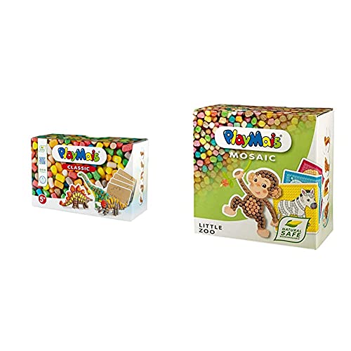 PlayMais 160506 Fun to Play Dinosaur Bastelset, bunt & 160180 Little Zoo Mosaic Bastelset von Playmais