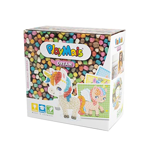 PlayMais MOSAIC Dream Unicorn Kreativ-Set zum Basteln für Kinder ab 5 Jahren | Über 2.300 Stück & 6 Mosaik Klebebilder mit Einhörnern | Fördert Kreativität & Feinmotorik | Natürliches Spielzeug von PlayMais