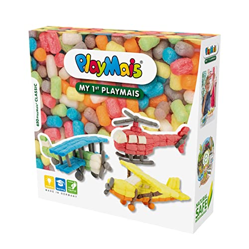 PlayMais BASIC My 1st Flight Bastelset für Kinder ab 3 Jahren I Motorik-Spielzeug mit 650 Stück, Zubehör & Anleitung I Natürliches Spielzeug I Fördert Kreativität & Feinmotorik von PlayMais
