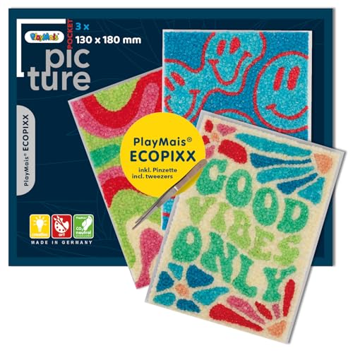 PlayMais® Diamond Painting ECOPIXX PICTURE POCKET Modern Style 130 x 180mm I Mosaik Bastelset aus Maisgrieß ab 12 Jahren I Diamant Painting Bilder mit 3 Motiven, Pinzette, Schwamm I Vegan & nachhaltig von Playmais