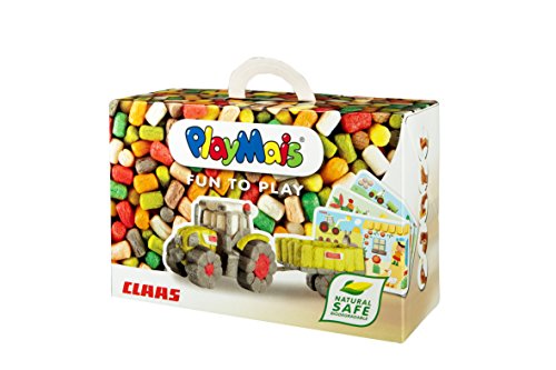 PlayMais Fun to Play Claas Bastel-Set für Kinder ab 3 Jahren | Motorik-Spielzeug mit 550 Stück, 10 Vorlagen & Anleitung für Traktor & Co | Natürliches Spielzeug | Fördert Kreativität & Feinmotorik von PlayMais