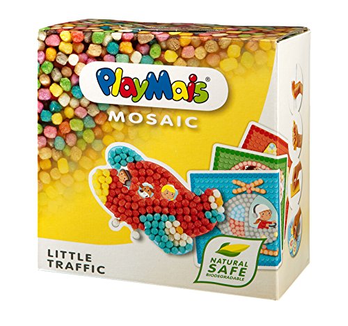 PlayMais MOSAIC Little Traffic Kreativ-Set zum Basteln für Kinder ab 3 Jahren | Über 2.300 Stück & 6 Mosaik Klebebilder mit Fahrzeugen | Fördert Kreativität & Feinmotorik | Natürliches Spielzeug von PlayMais