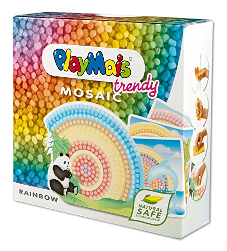 PlayMais TRENDY MOSAIC Rainbow Kreativ-Set zum Basteln für Kinder ab 8 Jahren | Über 3.000 Stück & 6 Mosaik Klebebilder mit Regenbogen | Fördert Kreativität & Feinmotorik | Natürliches Spielzeug von PlayMais