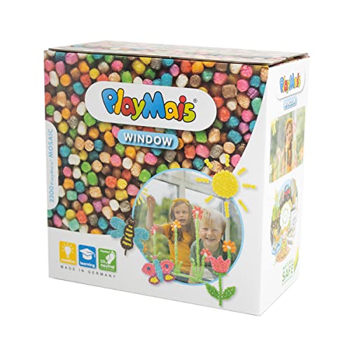 PlayMais WINDOW Frühling/Sommer Fensterbilder-Set für Kinder ab 3 Jahren I Motorik-Spielzeug mit mehr als 2300 Mosaikgröße I Natürliches Spielzeug I Fördert Kreativität & Feinmotorik von PlayMais