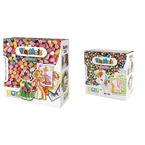 PlayMais WORLD Princess Bastel-Set für Kinder ab 3 Jahren & MOSAIC Dream Unicorn Kreativ-Set zum Basteln für Kinder ab 5 Jahren | Über 2.300 Stück & 6 Mosaik Klebebilder mit Einhörnern von Playmais