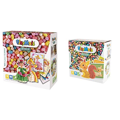 PlayMais WORLD Princess Bastel-Set für Kinder ab 3 Jahren & Mosaic Little Forest Kreativ-Set zum Basteln für Kinder ab 3 Jahren | Über 2.300 Stück & 6 Mosaik Klebebilder mit Waldtieren von Playmais