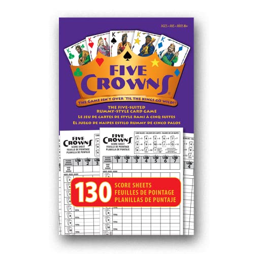 Five Crowns Scorepad – 130 Blatt – doppelseitig – Punkte-Referenz – Französisch, Englisch, Spanisch, Titel 7 Spieler, ab 8 Jahren von PlayMonster