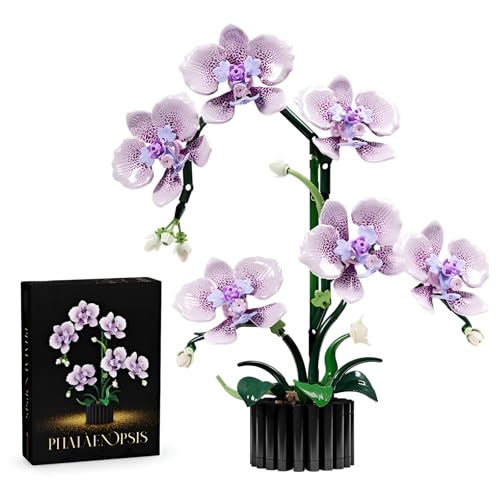 Botanicals Orchidee Bausteine, 619 Teile Botanik Orchidee Klemmbausteine, DIY Kunstblumen Pflanzenstrauß Bausteine Bausatz Modell, Haus Büro Deko Geschenk für Frauen Mädchen von PlaySynthe