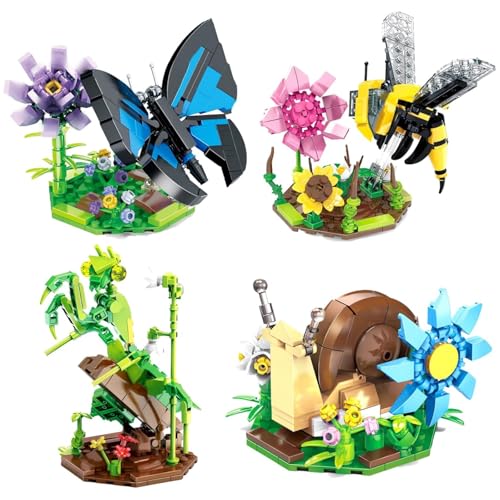 PlaySynthe 4 Satz Insekt Tier Bausteine Spielzeug, 621 Teile Mini Niedliches Insekt Klemmbausteine Set, Mikro Tier Bausatz Modell Spielzeug, Geschenk für Erwachsene Jungen Mädchen PlaySynthe 4 Satz Insekt Tier Bausteine Spielzeug, 621 Teile Mini Niedliches Insekt Klemmbausteine Set, Mikro Tier Bausatz Modell Spielzeug, Geschenk für Erwachsene Jungen Mädchen von PlaySynthe