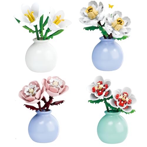 PlaySynthe 4 Set Botanisches Blumen Bausteine, Mini Blumenstrauß Klemmbausteine, Kunstblumen Pflanzen Bausatz Modell Haus Büro Deko, Geschenk für Frauen Mädchen PlaySynthe 4 Set Botanisches Blumen Bausteine, Mini Blumenstrauß Klemmbausteine, Kunstblumen Pflanzen Bausatz Modell Haus Büro Deko, Geschenk für Frauen Mädchen von PlaySynthe