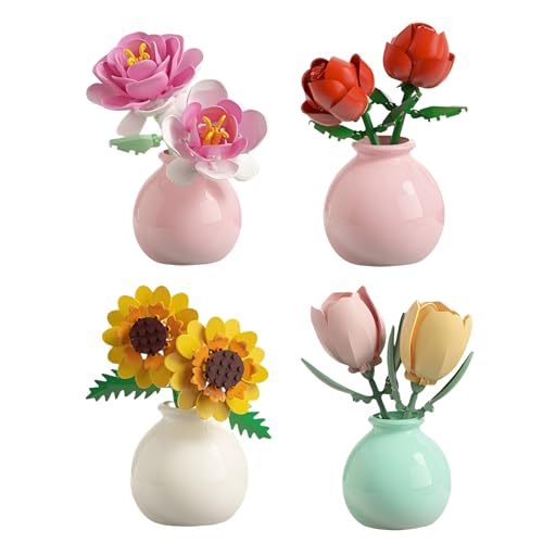 PlaySynthe 4 Set Botanisches Blumen Bausteine, Rote Rose, Rose, Sonnenblume, Tulpe, Mini Blumenstrauß Klemmbausteine, Kunstblumen Pflanzen Bausatz Haus Büro Deko, Geschenk für Frauen Mädchen PlaySynthe 4 Set Botanisches Blumen Bausteine, Rote Rose, Rose, Sonnenblume, Tulpe, Mini Blumenstrauß Klemmbausteine, Kunstblumen Pflanzen Bausatz Haus Büro Deko, Geschenk für Frauen Mädchen von PlaySynthe