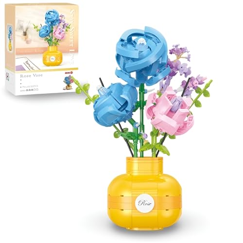 PlaySynthe Blumen Bausteine Bausatz, 522 Teile Blaue Rose Blumenstrauß Klemmbausteine, Mini Kunstblumen Pflanzen Bausatz Modell Haus Büro Deko, Geschenk für Frauen Mädchen PlaySynthe Blumen Bausteine Bausatz, 522 Teile Blaue Rose Blumenstrauß Klemmbausteine, Mini Kunstblumen Pflanzen Bausatz Modell Haus Büro Deko, Geschenk für Frauen Mädchen von PlaySynthe