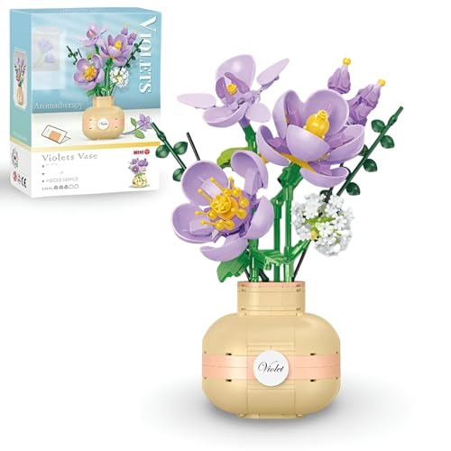 PlaySynthe Blumen Bausteine Bausatz, 539 Teile Violett Lila Blumenstrauß Klemmbausteine, Mini Kunstblumen Pflanzen Bausatz Modell Haus Büro Deko, Geschenk für Frauen Mädchen PlaySynthe Blumen Bausteine Bausatz, 539 Teile Violett Lila Blumenstrauß Klemmbausteine, Mini Kunstblumen Pflanzen Bausatz Modell Haus Büro Deko, Geschenk für Frauen Mädchen von PlaySynthe