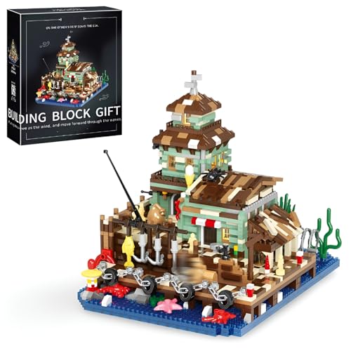 PlaySynthe Fischerdorf Hütte Bausteine Bausatz, 2560 Teile Mini Fischerdorf Haus Klemmbausteine, Kreative Haus Architektur Modell Spielzeug, Geschenk für Erwachsene und Jugendliche von PlaySynthe