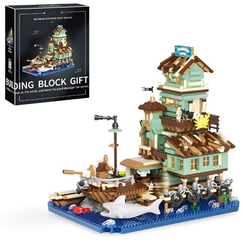 PlaySynthe Fischerhafen Hütte Bausteine Bausatz, 2760 Teile Mini Fischerdorf Haus Klemmbausteine, Kreative Haus Architektur Modell Spielzeug, Geschenk für Erwachsene und Jugendliche von PlaySynthe