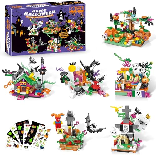 PlaySynthe Halloween Bausteine, 6 in 1 Süßes-oder-Saures Spielzeug für Kinder, Halloween Klemmbausteine, Kreative Halloweens Party Bausatz Modell, Geschenke für Erwachsene und Kinder, 1061 Teile PlaySynthe Halloween Bausteine, 6 in 1 Süßes-oder-Saures Spielzeug für Kinder, Halloween Klemmbausteine, Kreative Halloweens Party Bausatz Modell, Geschenke für Erwachsene und Kinder, 1061 Teile von PlaySynthe