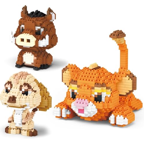 PlaySynthe Löwe, Warzenschwein, Erdmännchen Mini Bausteine, 1856 Teile Mini Tier Klemmbausteine, Mikro Tier Bausteine Spielzeug Bausatz, Party Geschenke für Kinder, Jungen und Mädchen von PlaySynthe