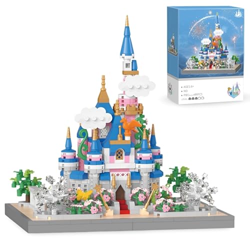 PlaySynthe Mikro Magisches Schloss Bausteine Bausatz, Mini Elfenschloss Klemmbausteine, STEM Sammlerstück Architektur Modell Spielzeug, Geschenke für Kinder und Erwachsene, 986 Teile von PlaySynthe
