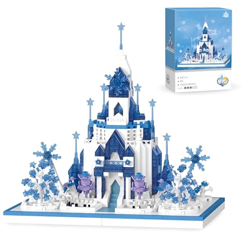 PlaySynthe Mikro Magisches Schloss Bausteine Bausatz, Mini Gefrorenes Elfenschloss Klemmbausteine, STEM Sammlerstück Architektur Modell Spielzeug, Geschenke für Kinder und Erwachsene, 991 Teile von PlaySynthe