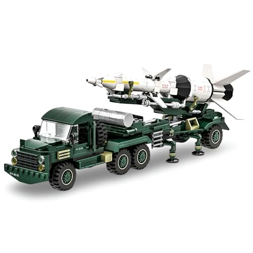 PlaySynthe Militärfahrzeug Bausteine, 489 Teile Flugabwehrraketen Transportfahrzeug Klemmbausteine, WW2 Militärfahrzeug Modell Bausteine, Panzer Bausatz Modell Spielzeug, Geschenke für Militärfans PlaySynthe Militärfahrzeug Bausteine, 489 Teile Flugabwehrraketen Transportfahrzeug Klemmbausteine, WW2 Militärfahrzeug Modell Bausteine, Panzer Bausatz Modell Spielzeug, Geschenke für Militärfans von PlaySynthe