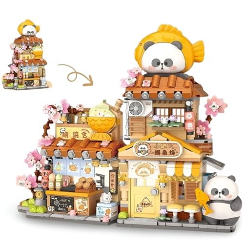 PlaySynthe Mini Street View City Taiyaki Shop Bausteine Bausatz, Niedliche Panda Tiere Klemmbausteine, Kreatives Architektur Modell Spielzeug, Geschenk für Erwachsene und Kinder, 858 Teile PlaySynthe Mini Street View City Taiyaki Shop Bausteine Bausatz, Niedliche Panda Tiere Klemmbausteine, Kreatives Architektur Modell Spielzeug, Geschenk für Erwachsene und Kinder, 858 Teile von PlaySynthe