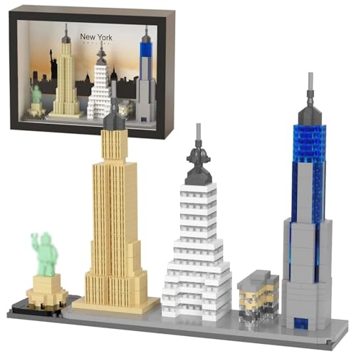 PlaySynthe New York Skyline Architektur Bausteine, 759 Teile Mikro Weltberühmtes Architektur Klemmbausteine Modell, Mini Architekturs Wandkunst Bausatz Spielzeug, Geschenke für Wahrzeichen Liebhaber von PlaySynthe