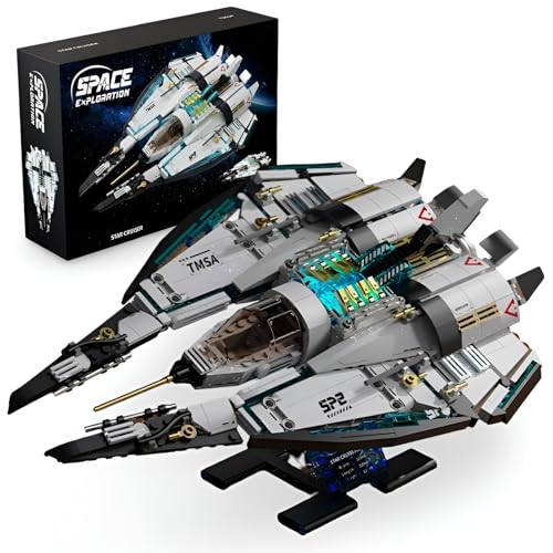 PlaySynthe Raumstation Raumschiff Bausteine, 739 Teile Interstellarer Kreuzer Klemmbausteine Modell, Weltraumer Kundungs Spielzeug Bausatz, Geschenke für Erwachsene und Kriegsschiff Fans von PlaySynthe