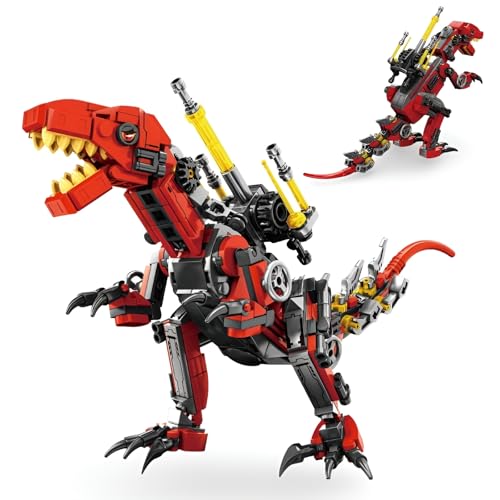 PlaySynthe Technik Dinosaurier Bausteine, 353Teile Mechanisierter Velociraptor Klemmbausteine, STEM Tier Bausatz Modell Spielzeug, Geschenk für Erwachsene und Kinder von PlaySynthe