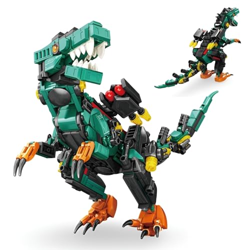 PlaySynthe Technik Dinosaurier Bausteine, 388 Teile Mechanisierter Indominus Rex Klemmbausteine, STEM Tier Bausatz Modell Spielzeug, Geschenk für Erwachsene und Kinder von PlaySynthe