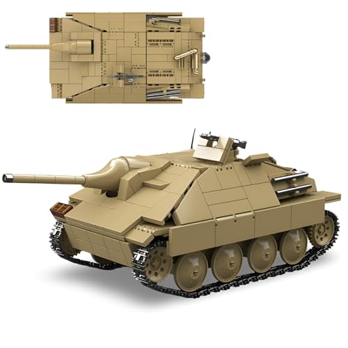 PlaySynthe Technik Panzer Bausteine Bausatz, 702 Teile Jagdpanzer 38(t) Hetzer Panzer Klemmbausteine, WW2 Militär Gepanzertes Fahrzeug Bausteine Modell, Geschenke für Erwachsene und Militärfans von PlaySynthe