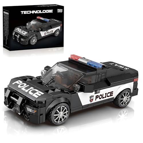 PlaySynthe Technik Polizeiwagen Bausteine, 372 Teile Sportwagen Klemmbausteine, Superfahrzeug Modell Bausatz Spielzeug, Geschenk für Erwachsene und Kinder von PlaySynthe