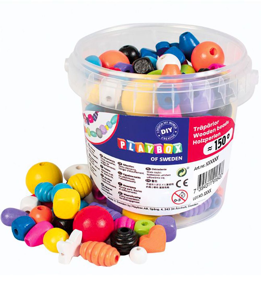 Playbox Perlen - Holzperlen I Eimer - 150 st. - Grundfarben - Playbox - One Size - Perlen von Playbox