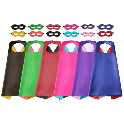 Superhelden-Umhang-Masken-Set für Kinder, Helden-Kostüm, 6 doppelseitige Verkleidungen, Cosplay, Party-Zubehör für Jungen und Mädchen von Playcrate