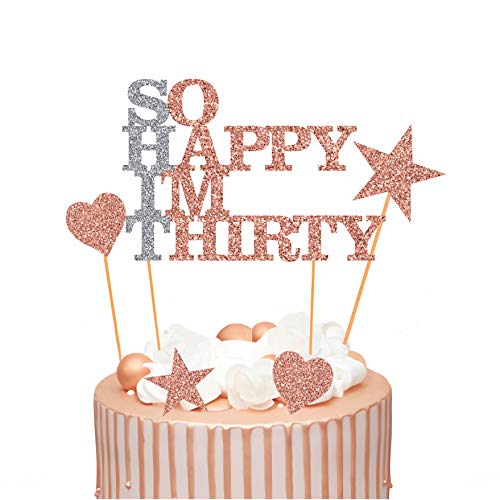 Tortenaufsatz zum 30. Geburtstag, rotgoldener Glitzer, "So Happy I'm Thirty", für 30 Partys von Playcrate