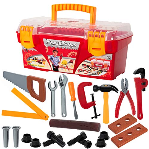 Playee 26-teiliges Kinderwerkzeug-Set mit Handwerkzeugen, Lernwerkzeuge-Set für Kinder, Baupädagogisches Spielzeug von Playee