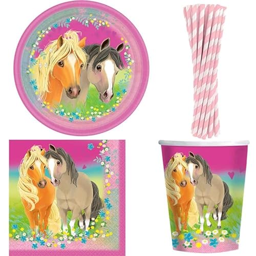60 TLG. Partyset Pferde Geburtstagsdeko Kindergeburtstag Party Deko Pretty Pony für 8 Kinder von Playflip