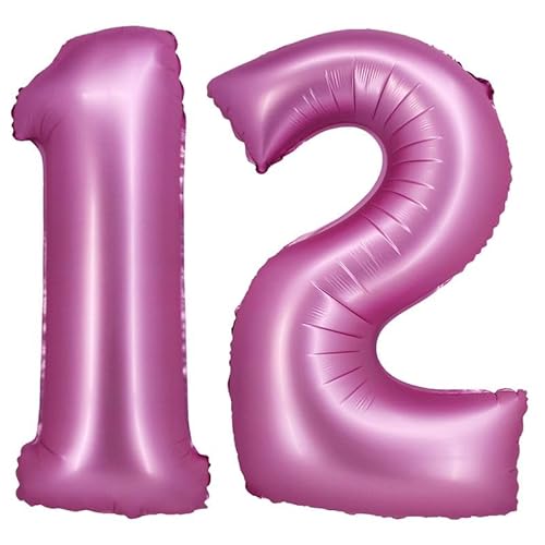 Folienballon Zahl XXL bunt rosa blau Lavendel roségold mit Geburtstag Luftballon Zahlenballon Riesen Folienballon, Farbe:Pink, Zahl:12 von Playflip
