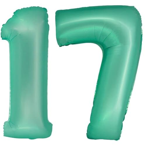 Playflip Folienballon Zahl XXL bunt rosa blau Lavendel roségold mit Geburtstag Luftballon Zahlenballon Riesen Folienballon, Farbe:Mint, Zahl:17 von Playflip